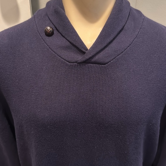 J. Hilburn navy cashmere blend crossover button accent collar sweater. Large. - Picture 2 of 4